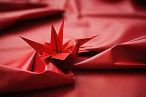 rood papier origami kraan, ai gegenereerd foto