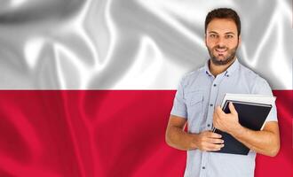 leerling glimlachen over- Pools vlag foto
