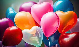 vrolijk en feestelijk hartvormig ballonnen in stoutmoedig kleuren creëren gebruik makend van generatief ai gereedschap foto