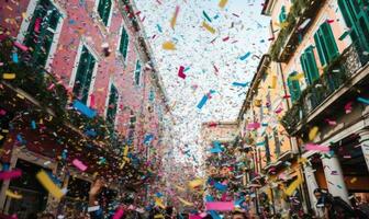 vieren carnaval seizoen met kleurrijk confetti creëren gebruik makend van generatief ai gereedschap foto