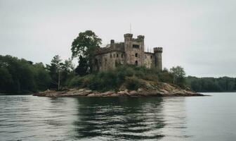 de verlaten oud kasteel uitgerust Aan een klein, uitgestorven eiland creëren gebruik makend van generatief ai gereedschap foto