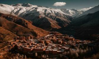 met sneeuw bedekt pieken van van Marokko majestueus bergen. creëren gebruik makend van generatief ai gereedschap foto