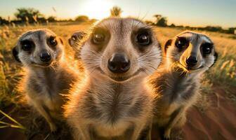 speels meerkat stakingen een houding en snaps een verrukkelijk selfie. creëren gebruik makend van generatief ai gereedschap foto