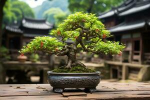 traditioneel Japans bonsai fabriek kunst ai gegenereerd foto