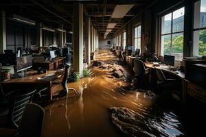 situatie overstromingen in kantoor beginnend scenario's professioneel reclame fotografie ai gegenereerd foto