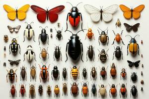 assortiment divers insecten vlak leggen ai gegenereerd foto