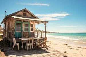 mooi strand cafe zonnig dag visie ai gegenereerd foto