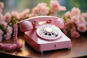 oud telefoon Aan tafel pastel kleur wijnoogst stijl ai gegenereerd foto