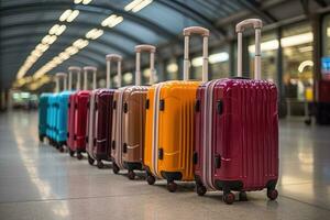 bagage koffers Bij de luchthaven voor vakanties professioneel reclame fotografie ai gegenereerd foto