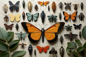 assortiment divers insecten vlak leggen ai gegenereerd foto