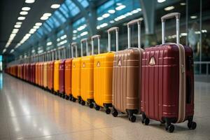 bagage koffers Bij de luchthaven voor vakanties professioneel reclame fotografie ai gegenereerd foto