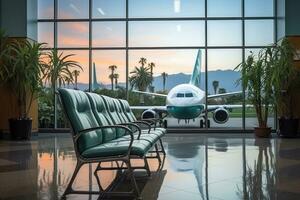 aan het wachten kamer Bij de luchthaven met de groot venster ai gegenereerd foto