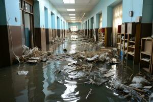 situatie overstromingen in school- beginnend scenario's professioneel reclame fotografie ai gegenereerd foto