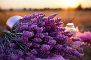 lavendel in de veld- natuur landschap ai gegenereerd foto