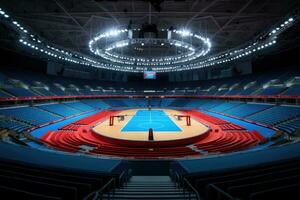 modern gymnastiek- arena professioneel reclame fotografie ai gegenereerd foto