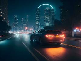 een in beweging auto in de nacht stad ai genereren foto