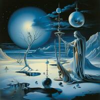psychedelisch poster met fantastisch landschappen, mystiek karakters. ai gegenereerd foto