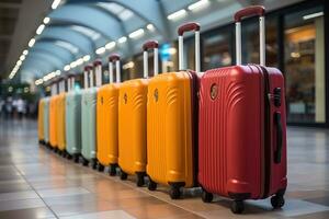 bagage koffers Bij de luchthaven voor vakanties professioneel reclame fotografie ai gegenereerd foto