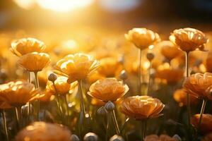 bloem veld- in zonlicht voorjaar of zomer tuin professioneel reclame fotografie ai gegenereerd foto