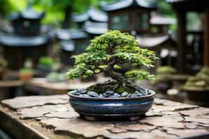 traditioneel Japans bonsai fabriek kunst ai gegenereerd foto