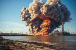 groot explosie in de offshore raffinaderij ai gegenereerd foto