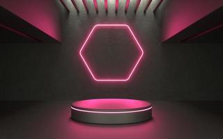 3d gloeiend neon productpodium voor showcase of promo tech product