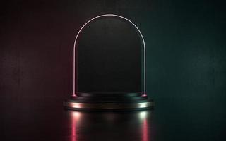 3d illustratie donker neon scene product podium of podium voor promo foto