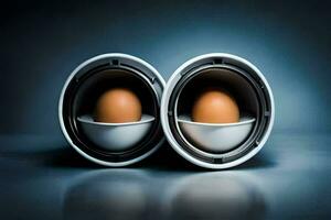 twee eieren in een spreker. ai-gegenereerd foto