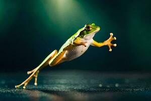 een kikker jumping in de lucht. ai-gegenereerd foto