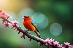 foto behang vogel, natuur, lente, bloemen, vogel, lente, vogel, vogel, de lente. ai-gegenereerd