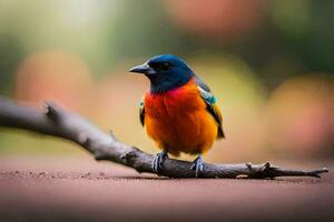 een kleurrijk vogel zit Aan een Afdeling. ai-gegenereerd foto