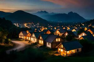 de huizen in de bergen Bij nacht. ai-gegenereerd foto