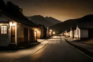 een lang blootstelling fotograaf van een straat Bij nacht. ai-gegenereerd foto