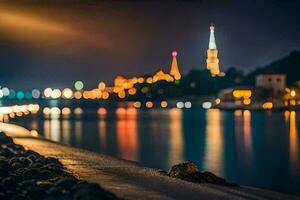 foto behang de stad, nacht, lichten, de stad, de stad, de stad, de. ai-gegenereerd