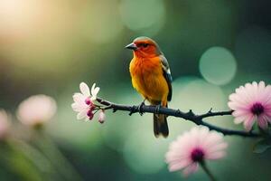 foto behang de lucht, bloemen, vogel, natuur, lente, bloemen, vogel, natuur,. ai-gegenereerd