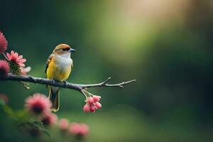 foto behang de vogel, bloemen, natuur, lente, de zon, de vogel, de vogel. ai-gegenereerd