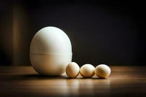 een ei en drie eieren Aan een tafel. ai-gegenereerd foto