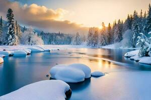 een rivier- in de winter. ai-gegenereerd foto