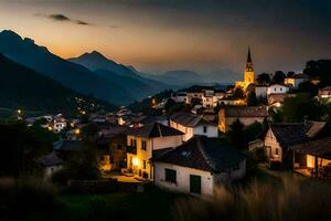 foto behang de lucht, bergen, nacht, de dorp, Kroatië, de dorp,. ai-gegenereerd