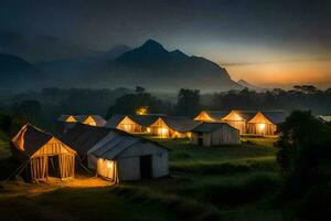 de nacht lucht over- de tenten Bij de kamp. ai-gegenereerd foto