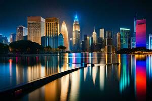 nieuw york stad horizon Bij nacht. ai-gegenereerd foto