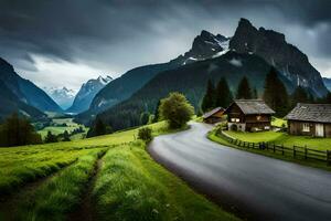 de weg naar de Alpen. ai-gegenereerd foto