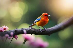 foto behang de lucht, bloemen, vogel, natuur, lente, de zon, bloemen, vogel. ai-gegenereerd