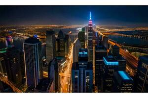 de stad van nieuw york Bij nacht. ai-gegenereerd foto