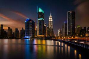 de stad horizon Bij nacht in Kuala lomp, Maleisië. ai-gegenereerd foto