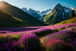 foto behang de lucht, bergen, bloemen, bloemen, bloemen, bloemen, bloemen, bloemen,. ai-gegenereerd