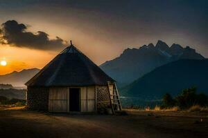 de hut in de bergen. ai-gegenereerd foto