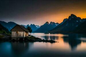 de cabine in de bergen, Noorwegen. ai-gegenereerd foto
