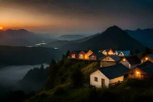 foto behang de lucht, bergen, mist, de zon, de bergen, de zon, de. ai-gegenereerd