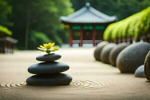 zen tuin met steen zen tuin met steen zen tuin met steen zen tuin met steen. ai-gegenereerd foto